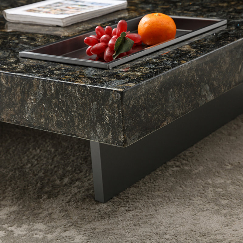 Square marble suspended coffee table, Black, 11.8" H x 35.4" L x 35.4" W
