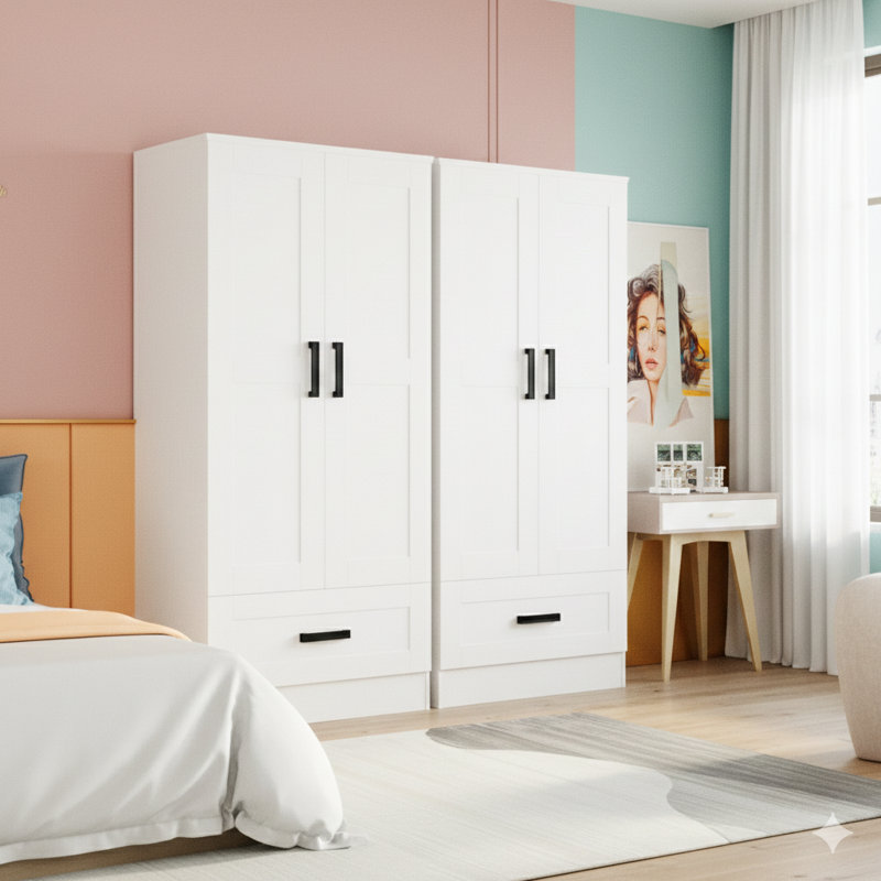 Armoire-penderie 2 portes et 1 tiroir, Blanc
