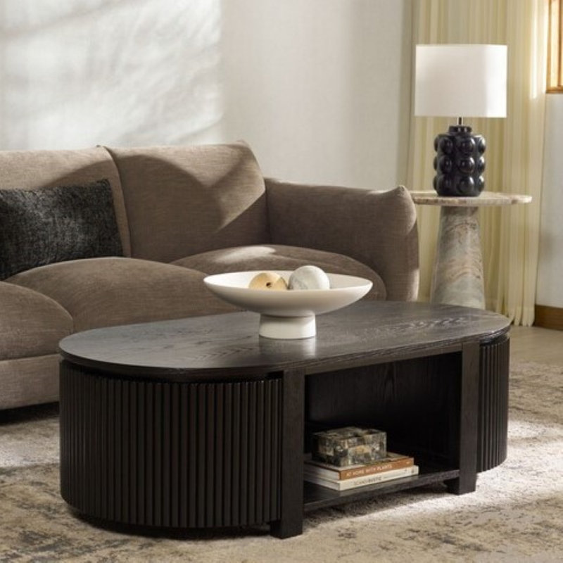 Christy Reeded Oval Coffee Table, Black