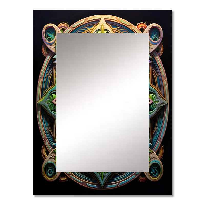 Ancien mandala magique coloré I - miroir mandala boho, miroir mural décoratif traditionnel, impression d'art en métal