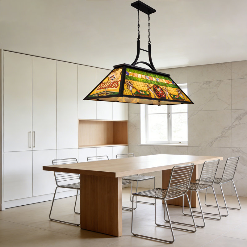 Luminaires de billard rustique avec abat-jour requin style Tiffany pour salle de jeux, H 25,7 po x l 43,3 po x P 18,6 po