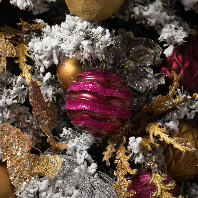 Ornement de Noël boule rayée et scintillante, H 6 po x l 6 po x P 6 po, Rouge baie