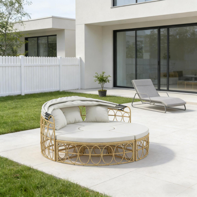 Ensemble de salle à manger multifonctionnel pour patio, rotin robuste, style extérieur moderne avec auvent réglable