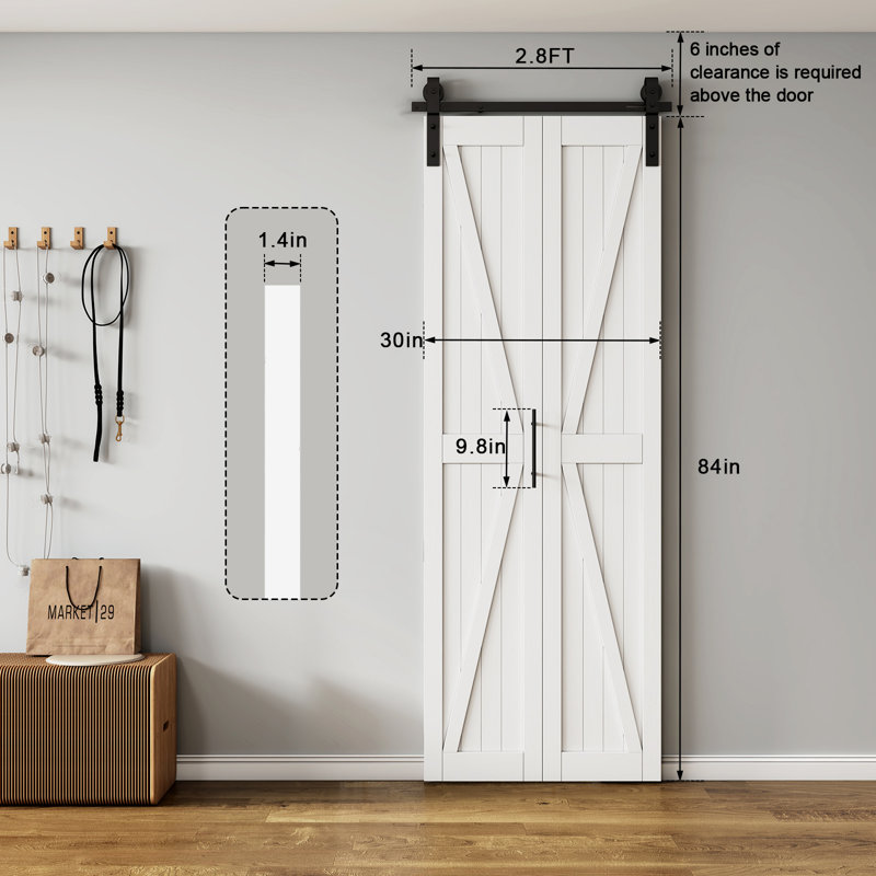 Porte pliante en pin massif avec ensemble de quincaillerie ROOMTETE - Porte intérieure pliante pré-assemblée, 30 po x 84 po