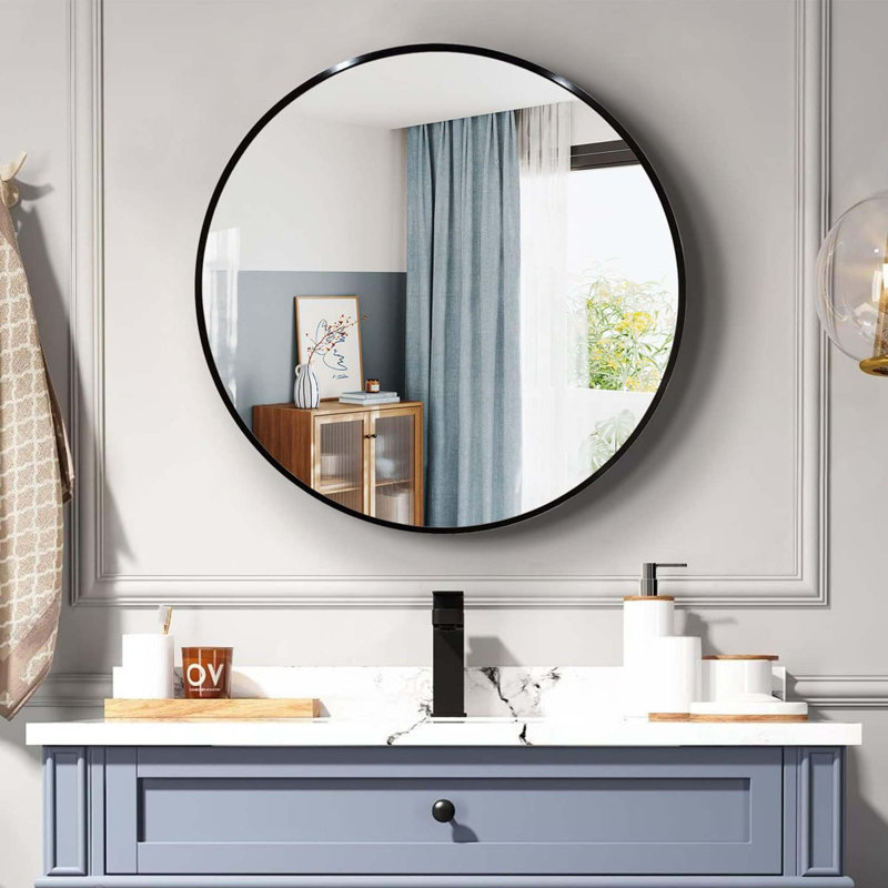Metal Round Bathroom Mirror, 36" x 36", Black