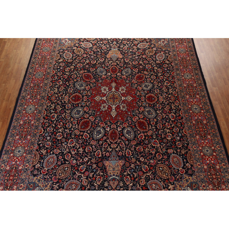 Tapis bleu marine en laine noué à la main de conception unique 1970S 11 pi 5 po x 16 pi 0 po 1970S