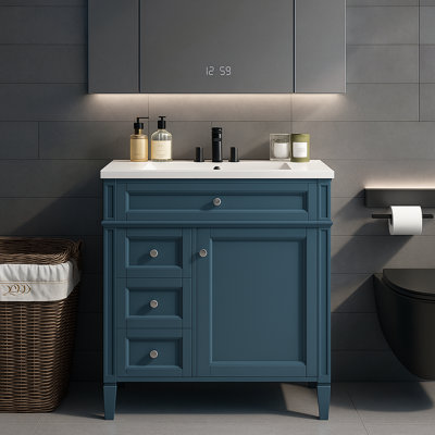 30" Bathroom Vanity with Single Sink Top, 2 Storage Drawers & Tip-Out Drawer