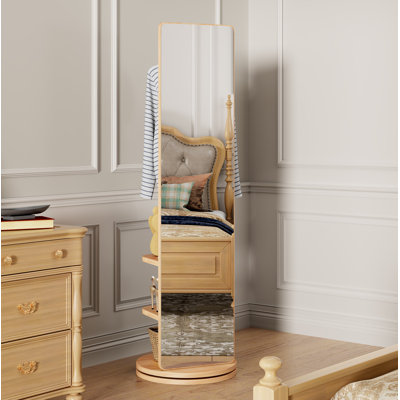 Miroir pivotant sur 360 ° pivotant sur 66 po x 17,8 po pleine longueur avec support de rangement et porte-manteau avec miroir