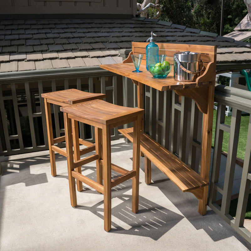Bushnell Solid Wood Bar Set with Stools, Natural Stained