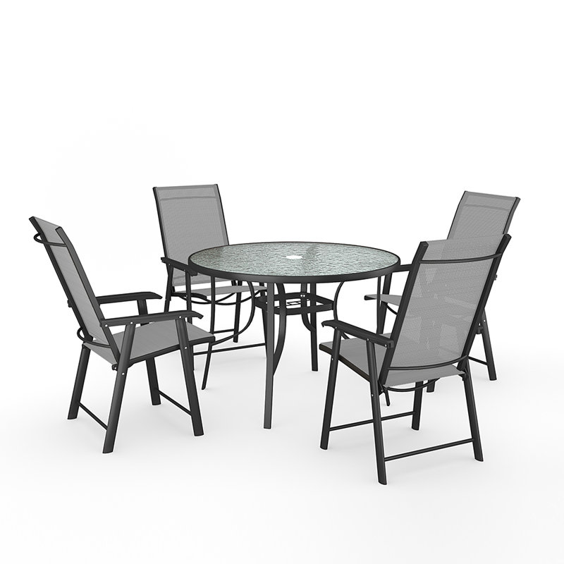 Elijiah 4 - Person Patio Dining Set with Round Table, Black, Black