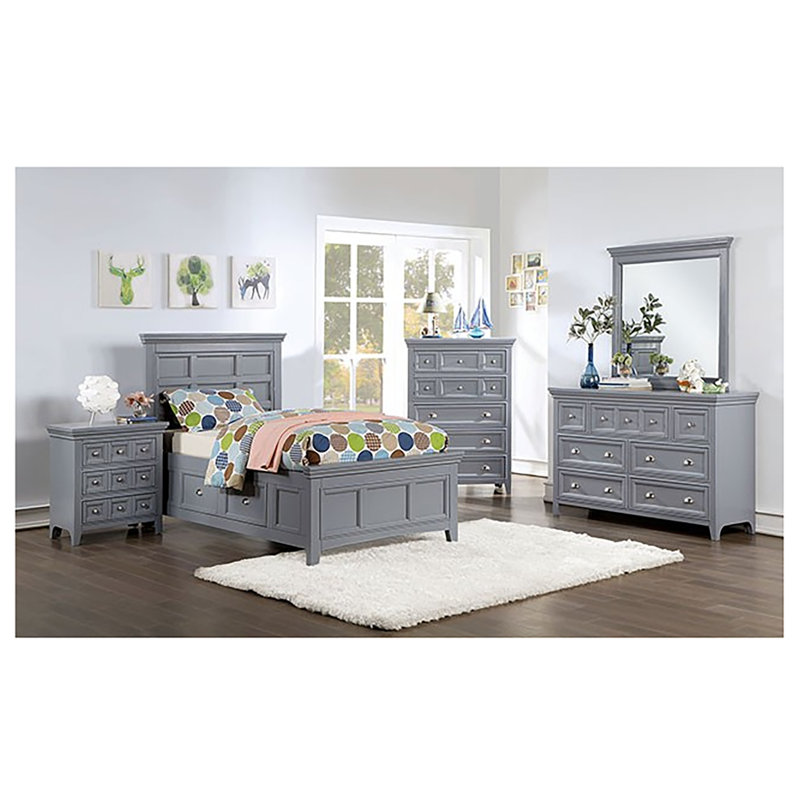 Lit plateforme avec rangement Aadhithya, gris, Simple