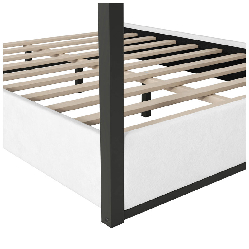 Lit plateforme à baldaquin en velours Alwyn Home l 63,4 po x P 83 po x H 77,7 po