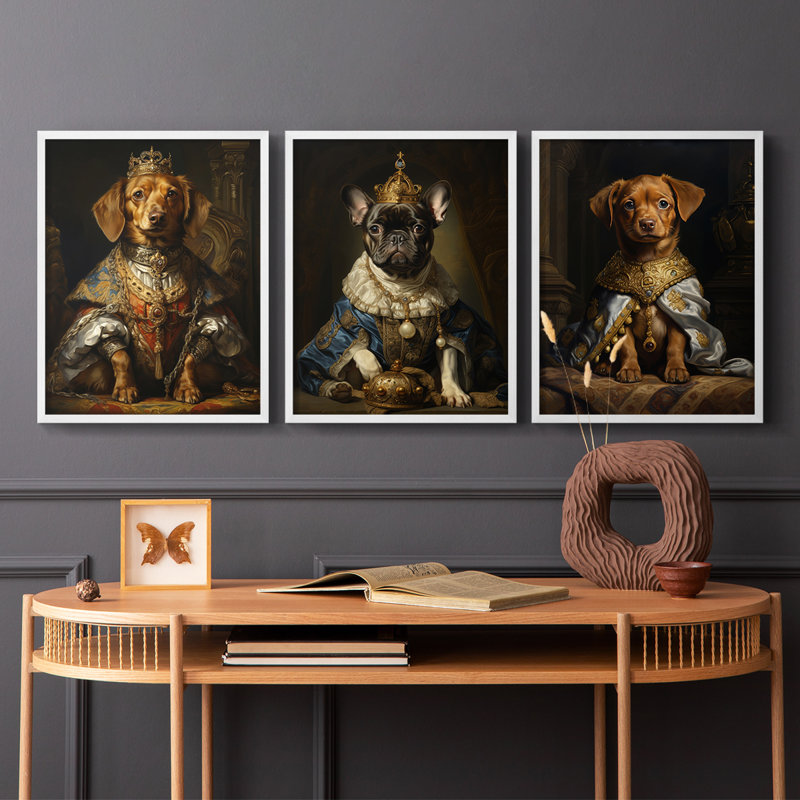 Série royale d'animaux LX III - ensemble de 3 estampes numériques encadrées - prêt à être accroché, Blanc, H 14 po x l 11 po