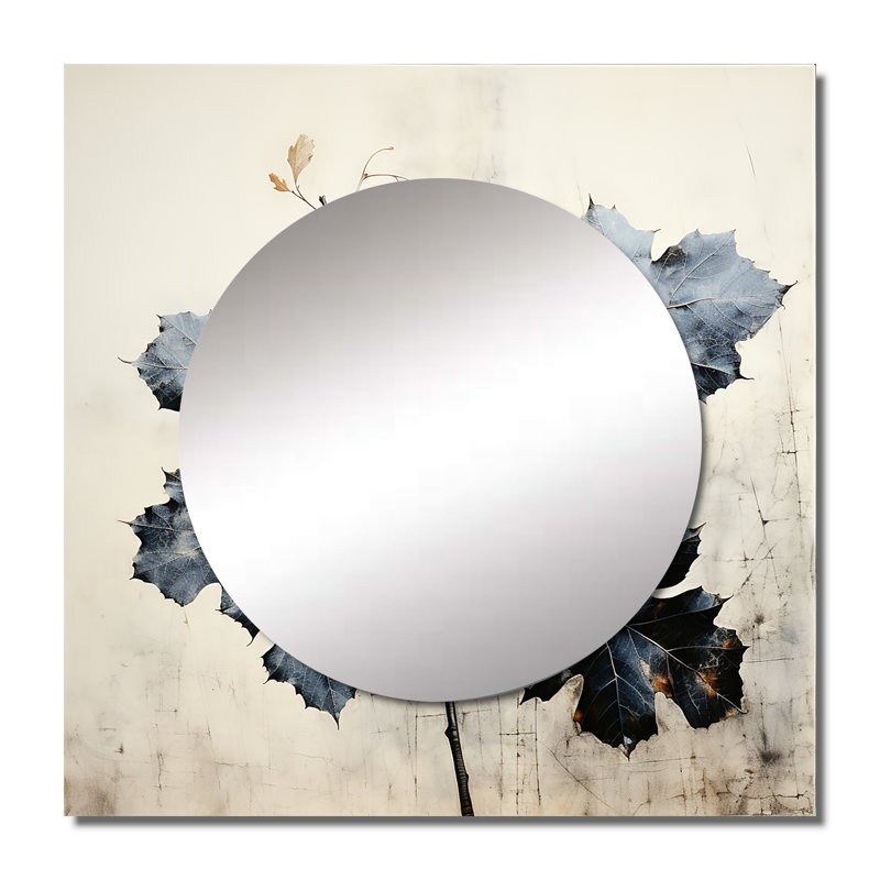 Daewon - miroir carré minimaliste à motif de feuilles de granit, 23 po x 23 po