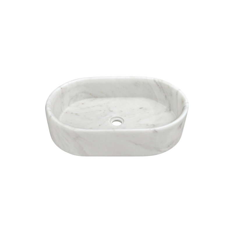 White Natural Marble Bathroom Vessel Sink, Semi-Polished Surface, Natural Stone, Genuine Marble, Real Marble, 23.6X15.7Xh5.9 Inches/600X400XH150 Mm