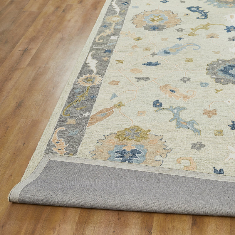 Sundara Botanique Warm Stone Multi Wool Hand-Tufted Area Rug, Rectangle 7'6" x 9'6", Ivory/Grey