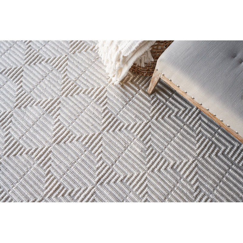 Manzoni Wool Geometric Area Rug in Gray, Rectangle 5' x 8', Ivory
