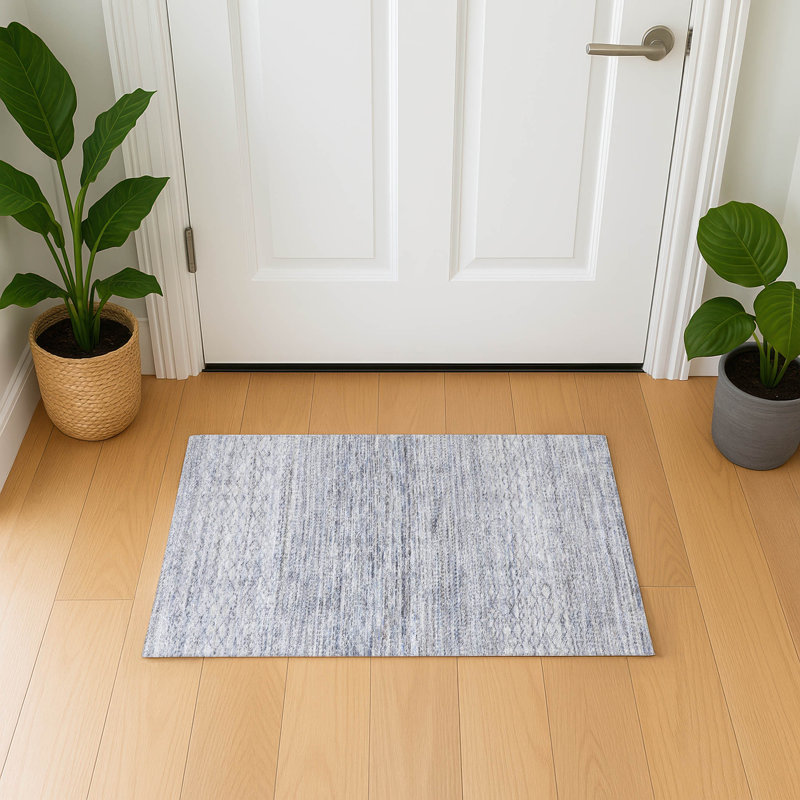 Premium Machine Washable Mayfield AMF2150 Striped Rug, Rectangle 1'8" x 2'6", Sky