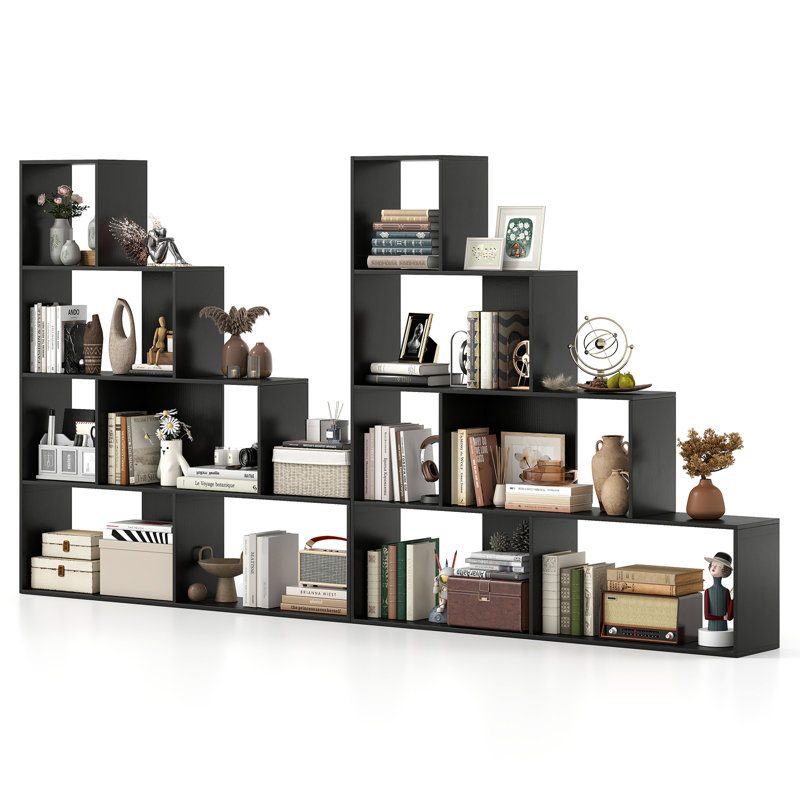 Bibliothèque à 4 niveaux avec 6 cubes de rangement et bibliothèque d'escalier moderne de 64 po de hauteur, 2