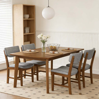 5-Piece Dining Set - 1 Solid Wood Table + 4 Upholstered Chairs