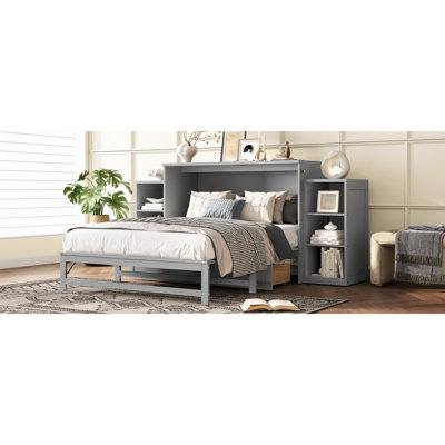 Lit escamotable double avec tiroirs et tablettes de rangement spacieux. Idéal pour les chambres d'amis ou les chambres compactes. Gris clair