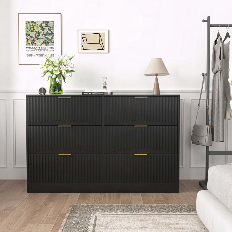 Commode 6 tiroirs commode avec rangement polyvalent moderne, Noir