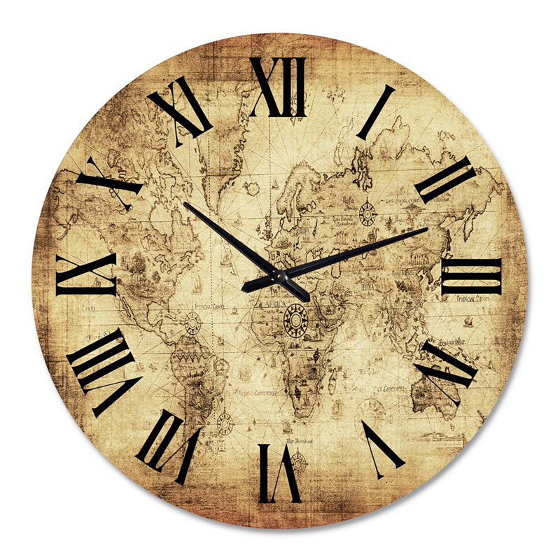 Ancienne carte du monde IV - horloge murale rétro, Surdimensionné