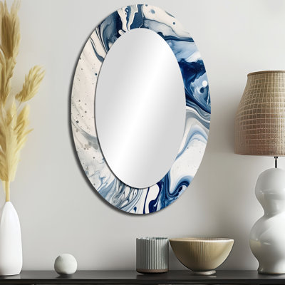 Elixir IV bleu et gris - Grand miroir mural ovale sur métal