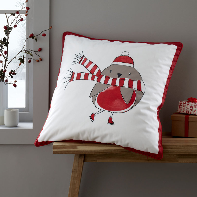 Christmas Robins Large Scatter Cushion With Filling