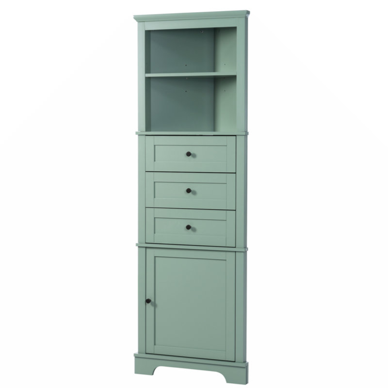 Triangle Tall Cabinet With 3 Drawers And Adjustable Shelves For Bathroom, Kitchen Or Living Room, MDF Board With Painted Finish