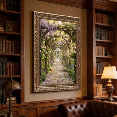 Walnut Gold Framed，Canvas Wall Art for Living Room, Bedroom, Office or Entryway – Decorative Wall Decor with Floral Archway