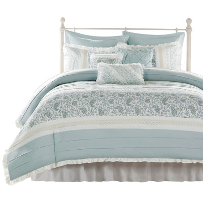 King 9 Cotton Bedding - Cottage Chic Style With Printed Textiles And Flange 9 Piece Duvet Cover For , Elegant Shabby 3 Decorative Pillows