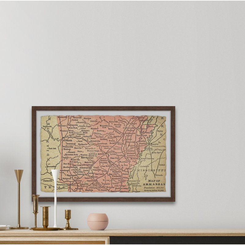 Carte de l'Arkansas - reproduction encadrée sur papier, H 12 po x l 18 po x P 1,5 po