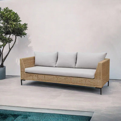 Brenli 78.74'' Wide Rectangle Wicker Patio Sofa with Cushions