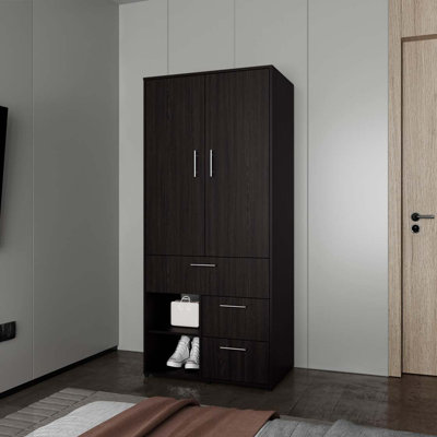 Armoire multi-rangements sans tringle en wengé avec tringle et tablette