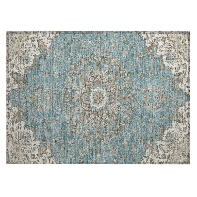 Machine Washable Indoor/Outdoor Chantille ACN2495 Global Rug, 1'8" x 2'6", Teal