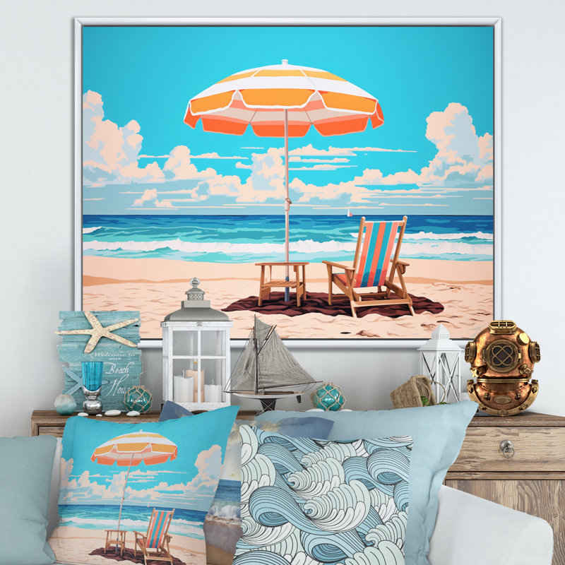 «Beach Chairs Dream I» sur toile, Cadre flottant blanc, H 30 po x l 40 po x P 1,5 po