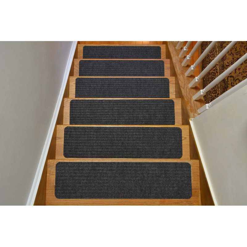 Tapis d'escalier antidérapant Orean, Gris, Rectangle 24 po x 7 po, Ensemble de 13