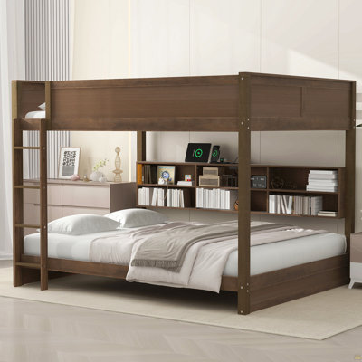 Lit superposé grand sur grand avec armoires de rangement et ports USB