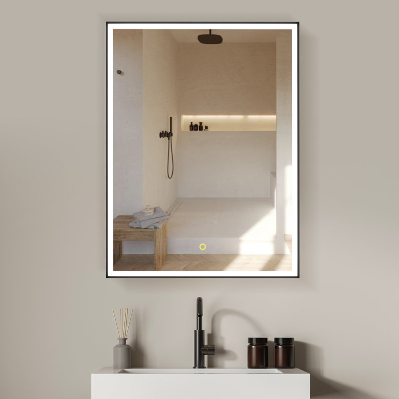 Armoire à pharmacie avec miroir en aluminium noir Atyana, H 32 po x l 24 po x P 5 po
