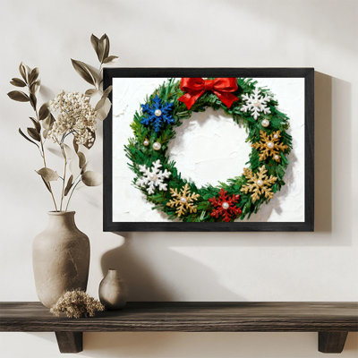 Black Framed Vintage Christmas wreath Wall Art Retro Style Framed Prints