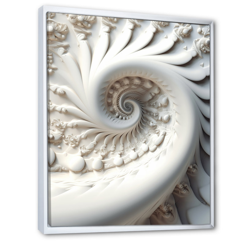 Blanc fractal spiral univers - impression, H 32 po x l 16 po x P 1 po, Cadre flottant blanc