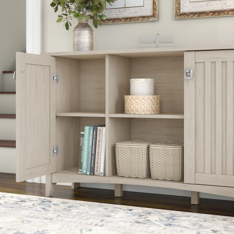 Armoire de rangement décorative avec portes en blanc antique, Blanc antique