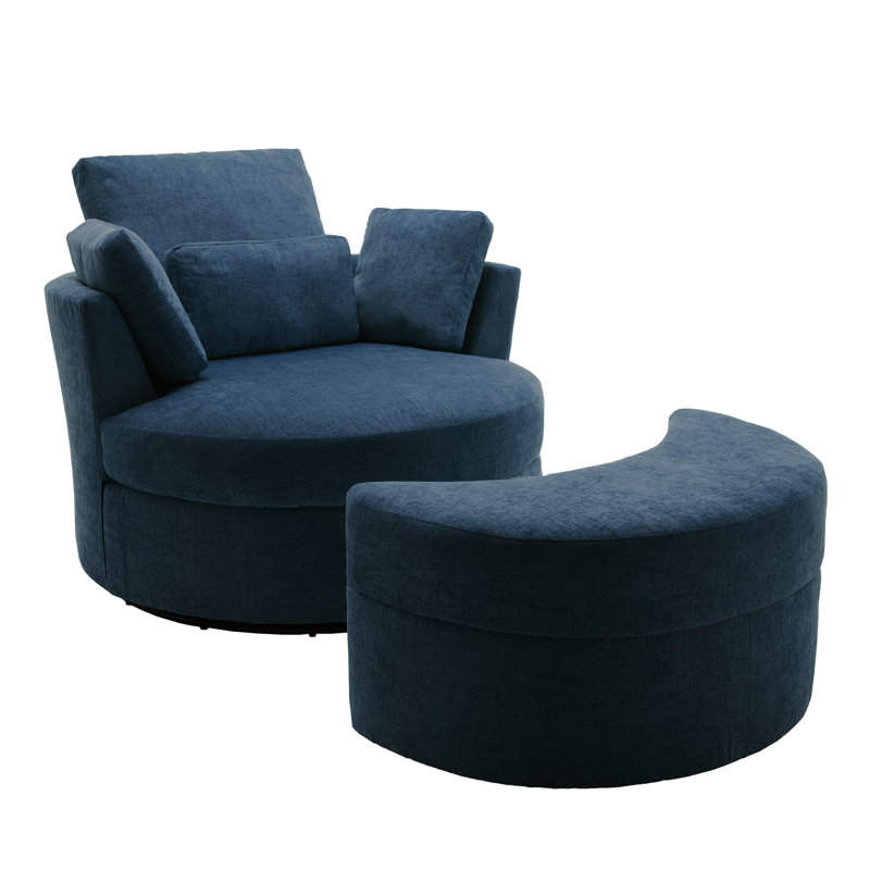 Chaise longue rembourrée avec coussin Niama, Mélange de polyester bleu marine