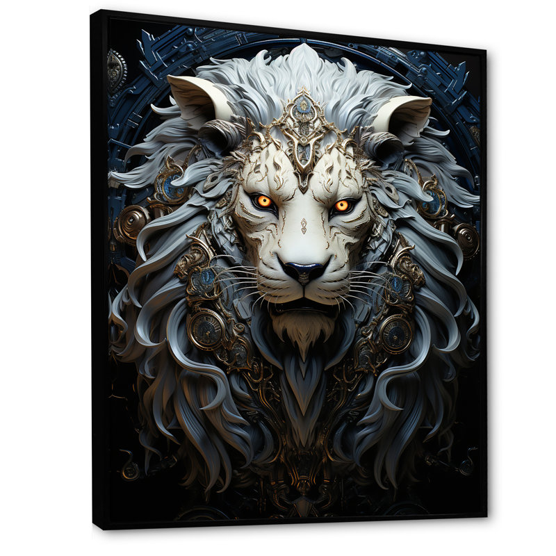 «Lions Nocturnal Watch», reproduction sur toile, Cadre flottant noir, H 44 po x l 34 po x P 1,5 po
