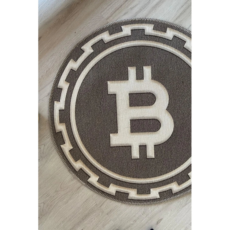 Bitcoin Logo Patterned Carpet, Novelty 2'8" x 2'8"