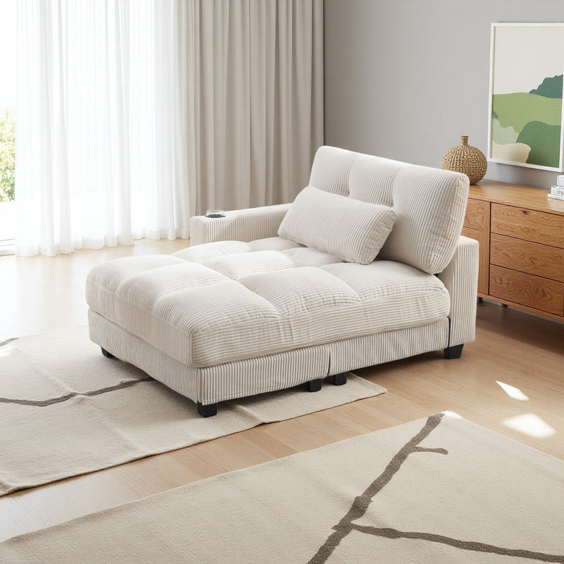 Méridienne surdimensionnée en velours côtelé, Beige