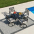 Ensemble de salle à manger de patio pivotant 5 pièces avec coussins et table en polyester enduit de PVC pour le jardin, la cour, le bord de la piscine