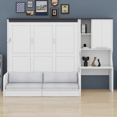 Lit escamotable multifonctionnel avec canapé intégré et bureau, peu encombrant pour les petites pièces
