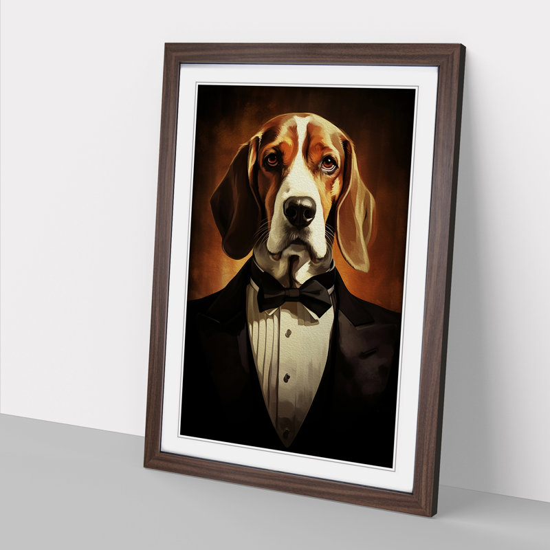 Beagle Art Deco Art - Framed Print, Walnut Framed, 46cm H x 34cm W